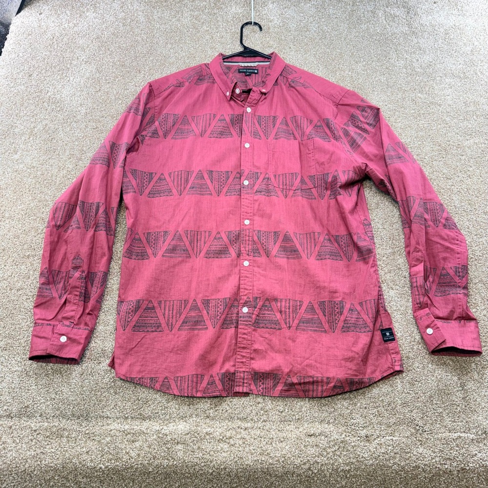 Ocean Current Mens XL Red Triangle Geometric Print Cotton Button Down Shirt